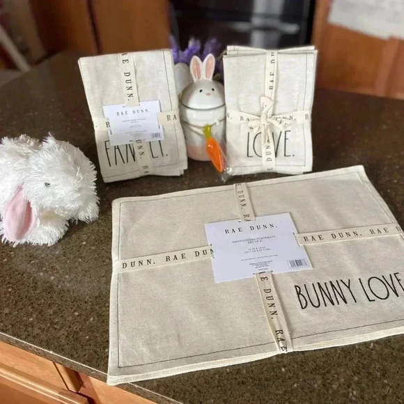 NEW Rae Dunn -  set of FOUR (4) ADORABLE Easter Placemats with embroidery - Picture 3 of 9